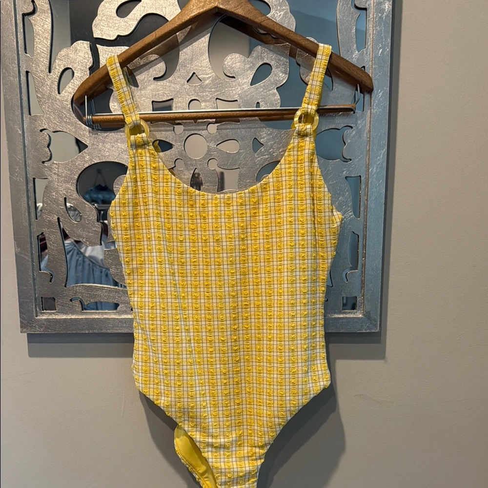 Rosabel seersucker plaid ring strap Yellow and White Plaid Swimsuit